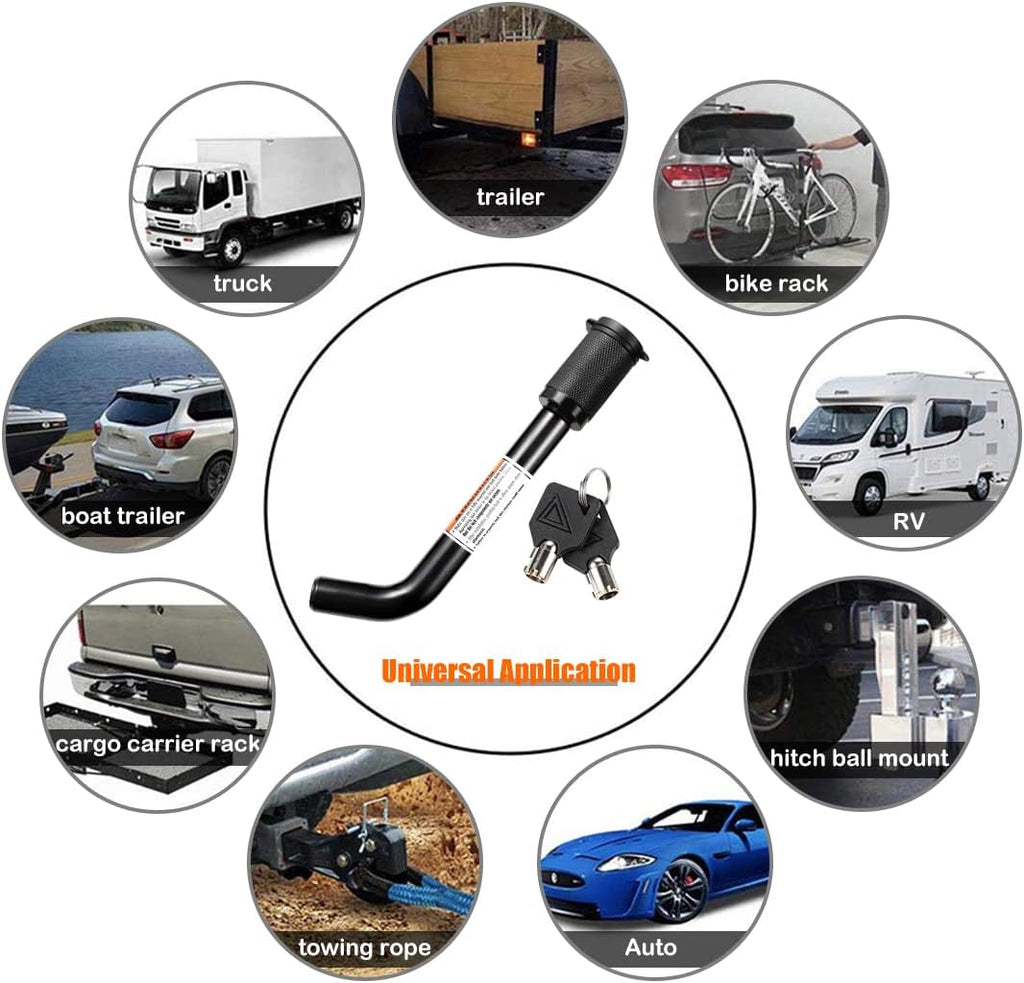 CZC AUTO Trailer Hitch Receiver Lock, Dogbone Style Hitch Pin Lock, Dia 5/8 Inch Bent Pin for Class III IV 2 2-1/2 Inch Receiver, Fits Bike Rack Tray Ball Mount for Towing Trailer Truck Car Boat RV