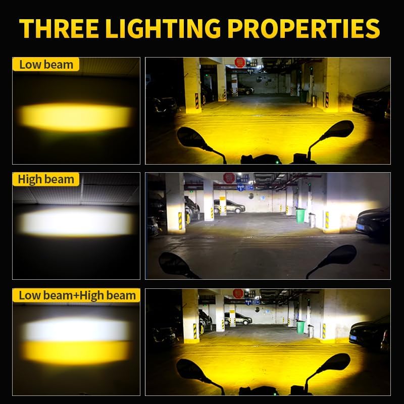 LED Motorcycle Auxiliary Lights Driving Fog Lights Universal Spotlights White/Amber High/Low Beam with 7 Modes, Compatible with Motorcycle SUV ATVs UTVs, 2PCS