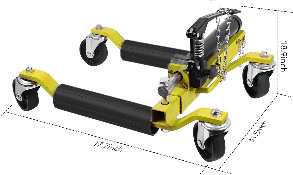 4PC Wheel Dolly, 1500LBS Capacity Car Dolly with Hydraulic Tire Jack for Vehicle Positioning for Truck RV Trailer, Yellow