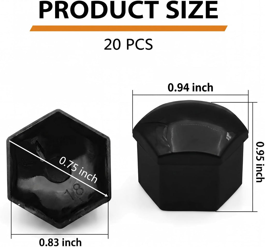 20PCS 19mm Hexagonal Lug Nut Covers, Rust-proof Wheel Bolt Protector Caps with Removal Tool Clips, Universal External Rim Nut Protection Fit for Most Car Truck SUV(Black)