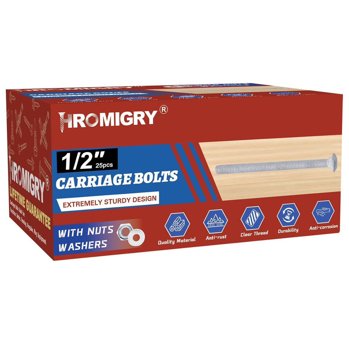 1/2" x 4" carriage bolts (25 pcs), hot, main product view