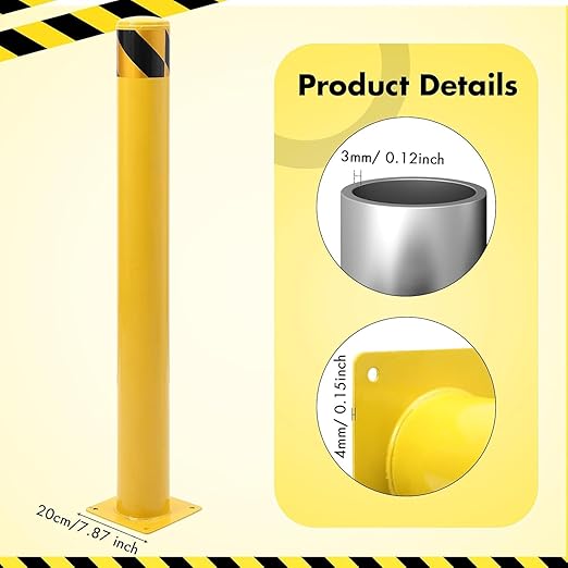 4 Pack Safety Bollard Post, 30 Inch Height 4.5 Inch Diameter Yellow Pipe Safety - Image 2