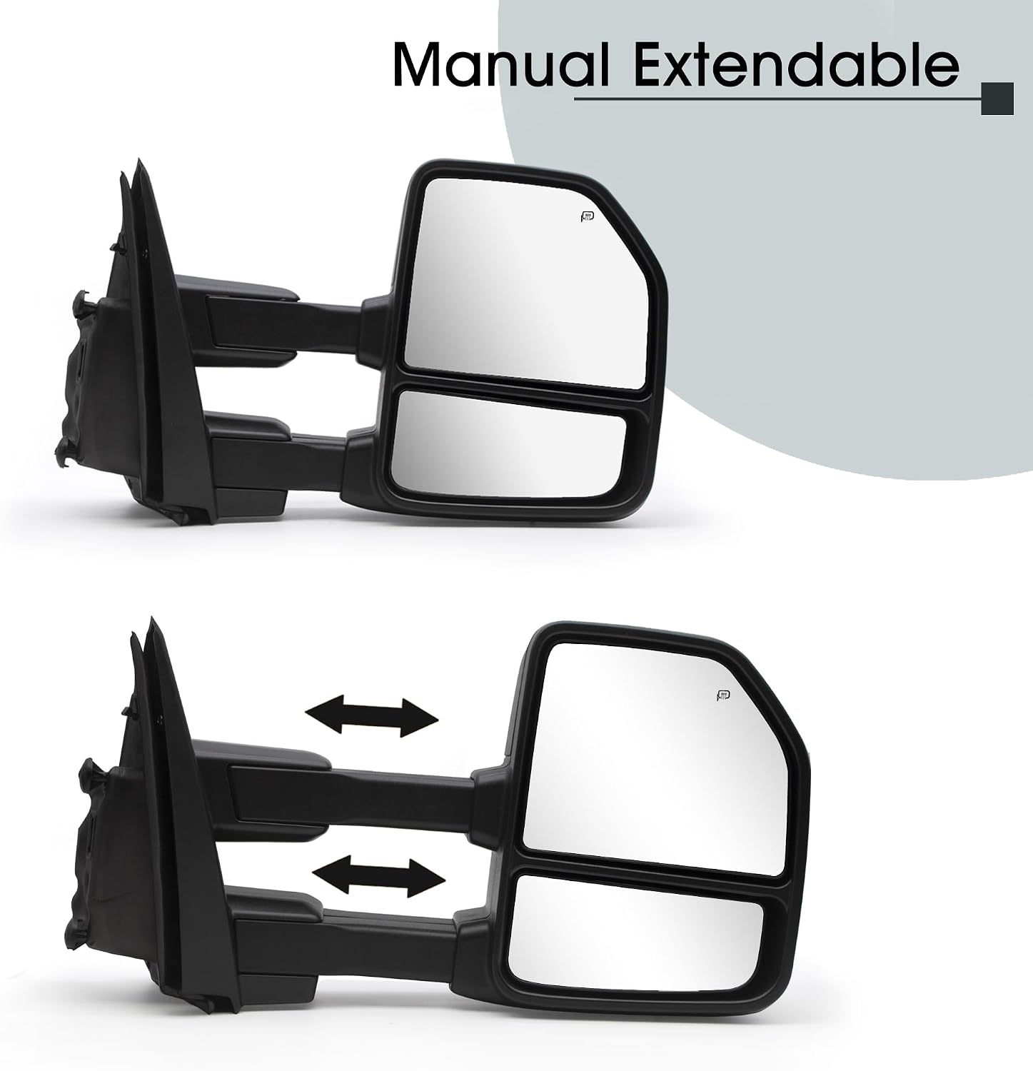 NEYASU Pair Tow Mirrors fit for 2015 2016 2017 2018 2019 2020 Ford F150 Pickup Truck Power Glass Heated Defrost LED Turn Signal Lights Temperature Sensor with 8 Pin Plug Chrome Cap