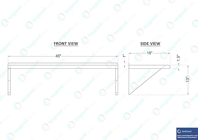 AmGood 48" Long X 18" Deep Stainless Steel Wall Shelf | NSF Certified | - Image 5