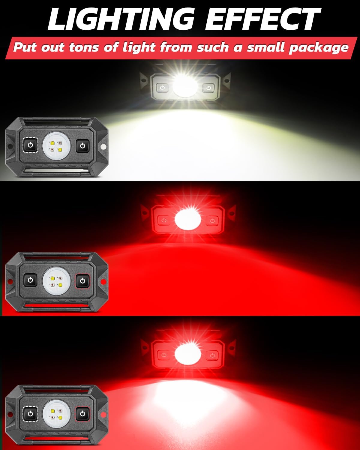 UTV LED Dome Light 12V with Switch, Upgrade IP68 Waterproof Aluminum Universal Interior Dome Truck Bed Lights for UTV ATV Polaris RZR Can-Am Kawasaki Yamaha SXS Truck Off Road - White/Red