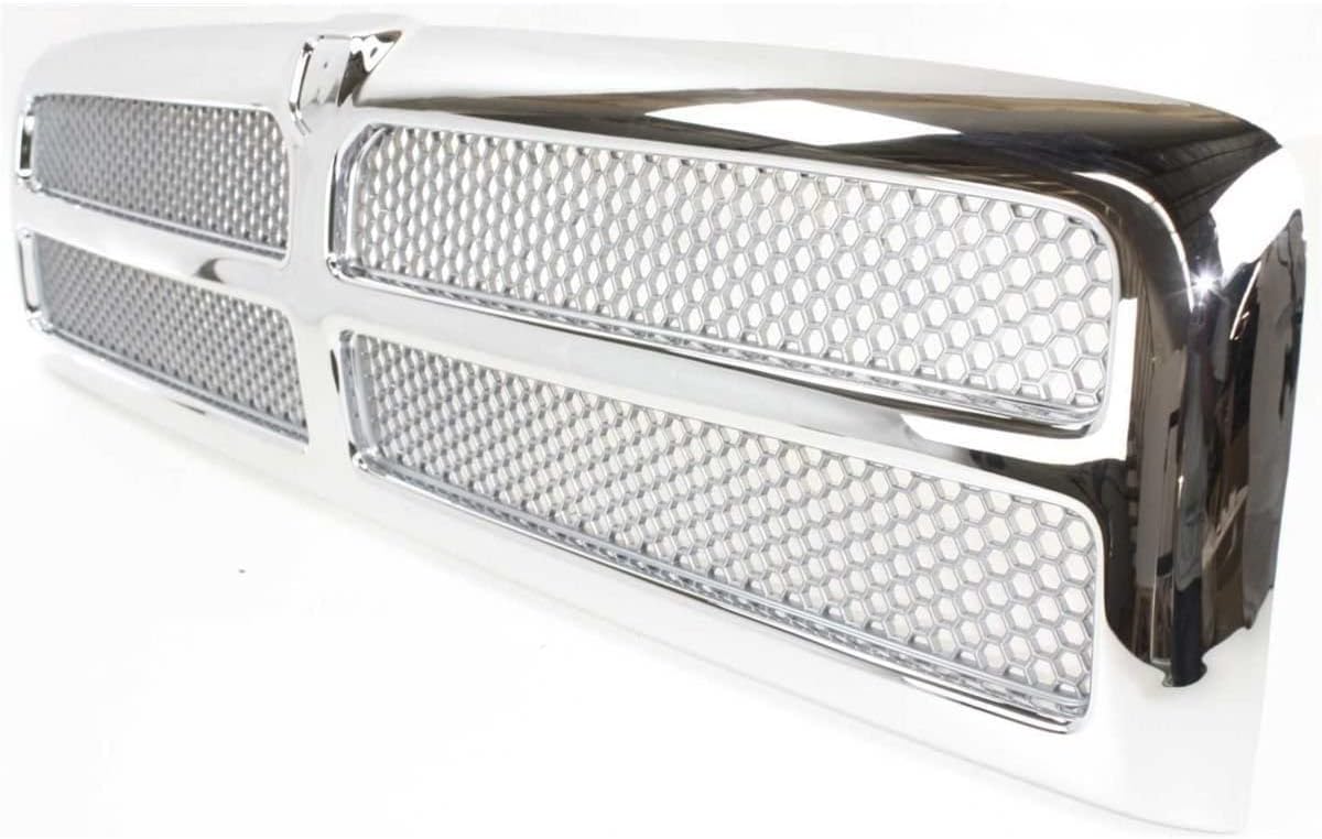 Front Grille Assembly Compatible With Dodge Ram 1500 Grill 1994-2002 / Ram 2500 3500 1994-2001 With Chrome Frame Shell With Chrome Honeycomb Mesh Insert (Except Sport Package)
