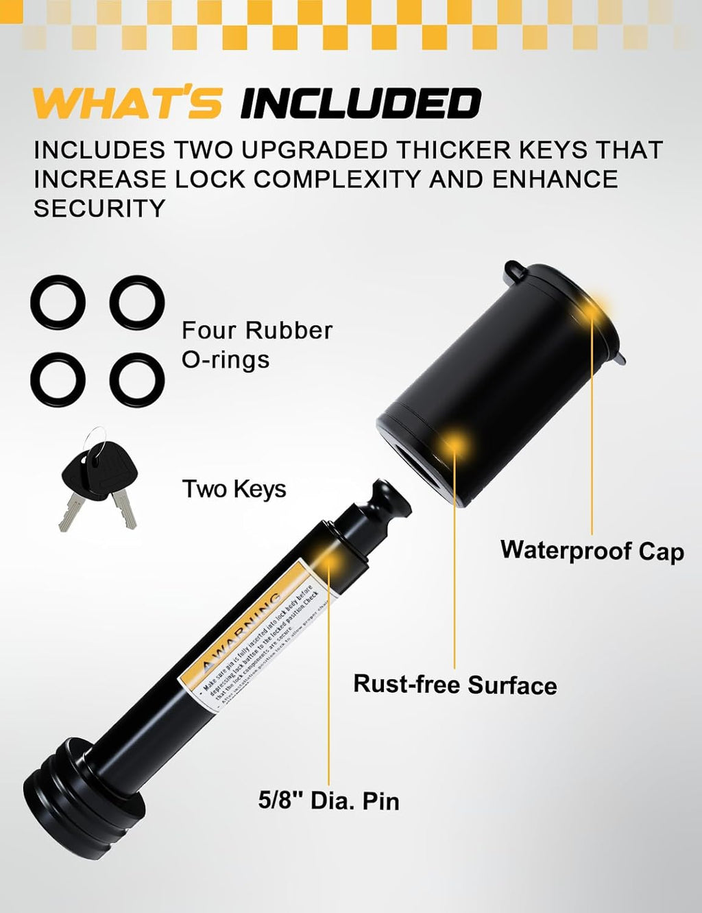 RETRUE Trailer Hitch Receiver Pin Lock, Suitable for 2 Inch Receiver, 5/8" Dia Hitch Lock for Securely Locking Trailer Hitch with Two Keys, Black