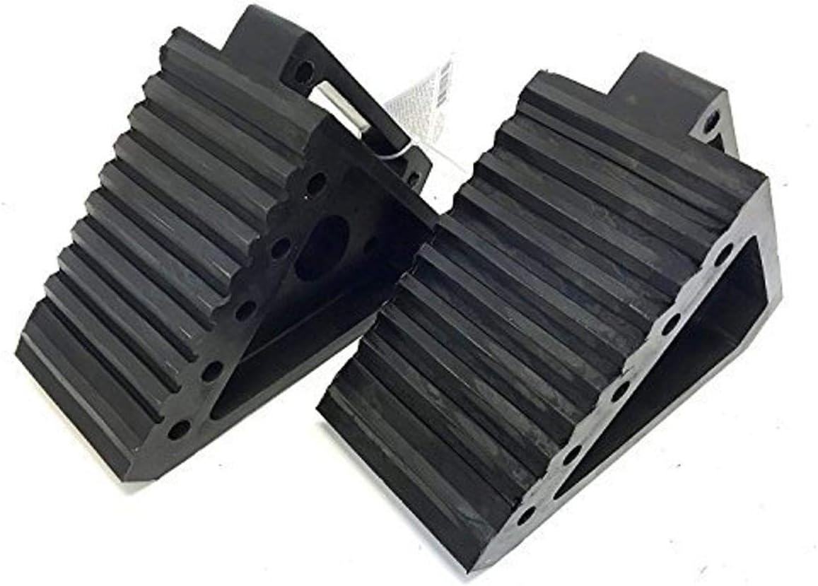 Sunex 1310 10-Ton Medium Height Pin Type Jack Stands, Pair & MAXXHAUL 70472 Solid Rubber Heavy Duty Black Wheel Chock 2-Pack, 8" x 4" x 6"