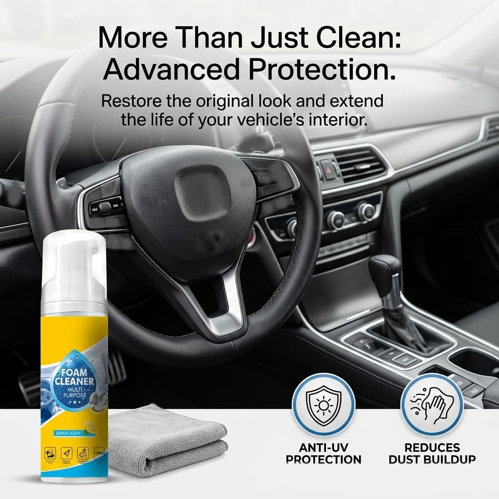 5.3oz Foam No Rinse Cleanser, Limpiador Espuma Multiusos Spray, 4-in-1 Multi-Enzyme Foam Cleaner for Car Seat, Powerful &Multipurpose Car Interior Foam Cleaner, for Kitchen, Bathroom & Sofa (2pc)