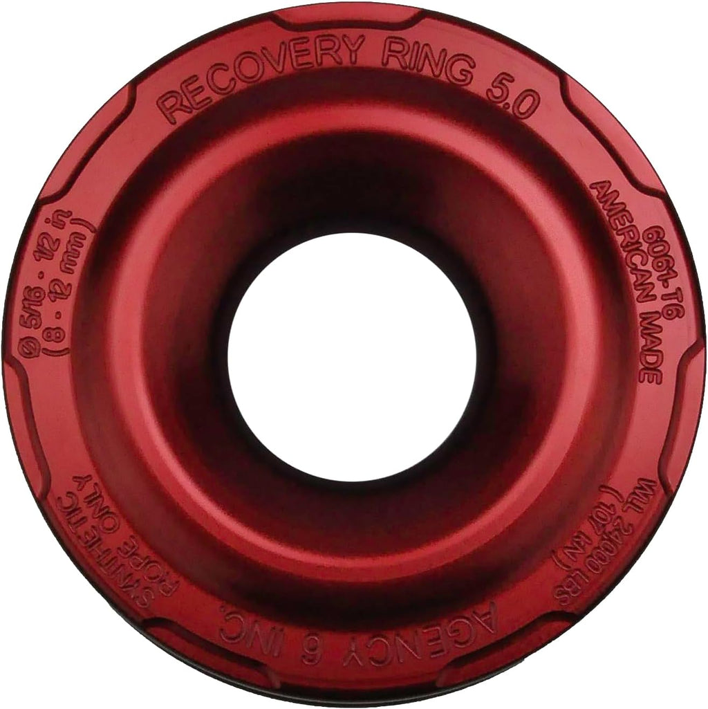 Agency 6 Recovery Ring 5.0" - for Use with Soft Shackle and Synthetic Winch Line - Offroad Vehicle Recovery - Made in the USA (Red)