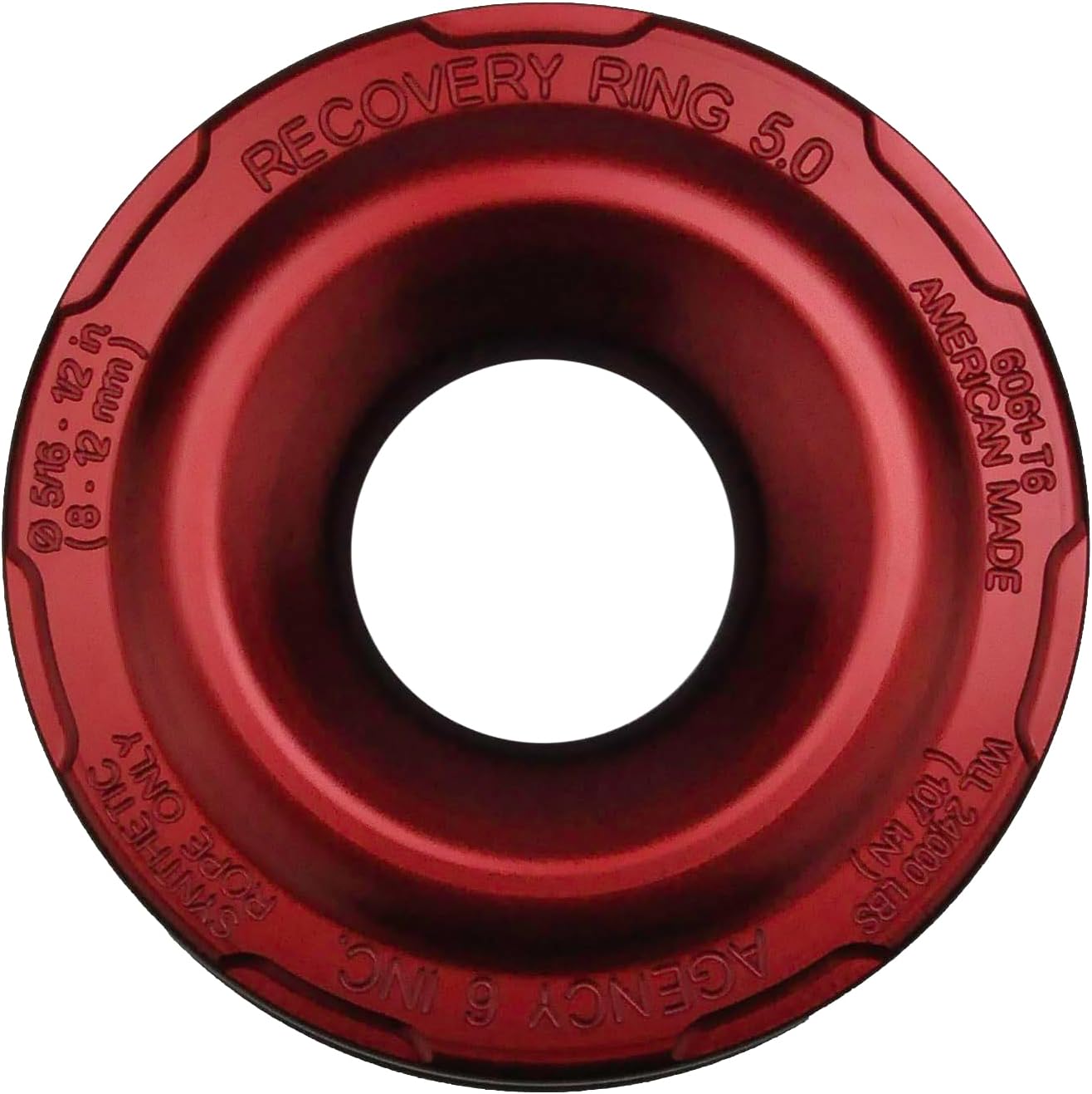 Agency 6 Recovery Ring 5.0" - for Use with Soft Shackle and Synthetic Winch Line - Offroad Vehicle Recovery - Made in the USA (Red)