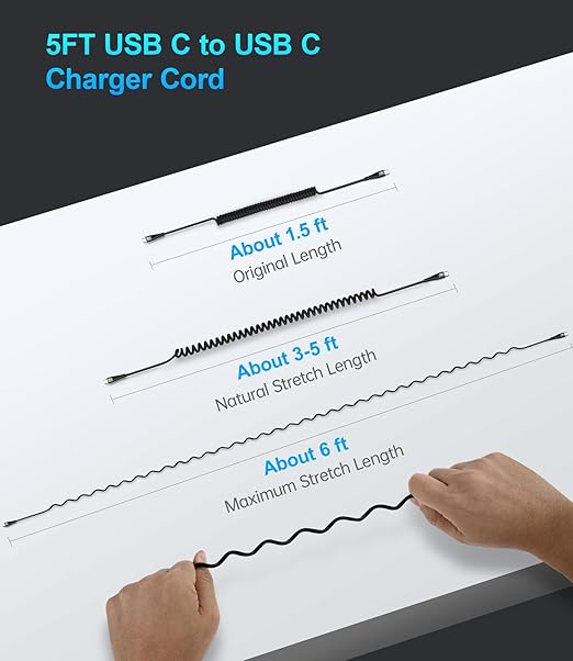 USB C to C Cable for Car 3FT&5FT, 100W Coiled USB C Fast Charging Cable for - Image 6