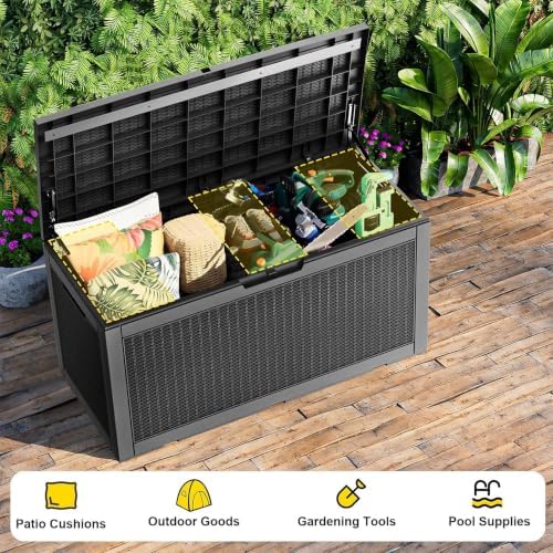 deck box 170 gal waterproof outdoor storage patio on a desk or shelf