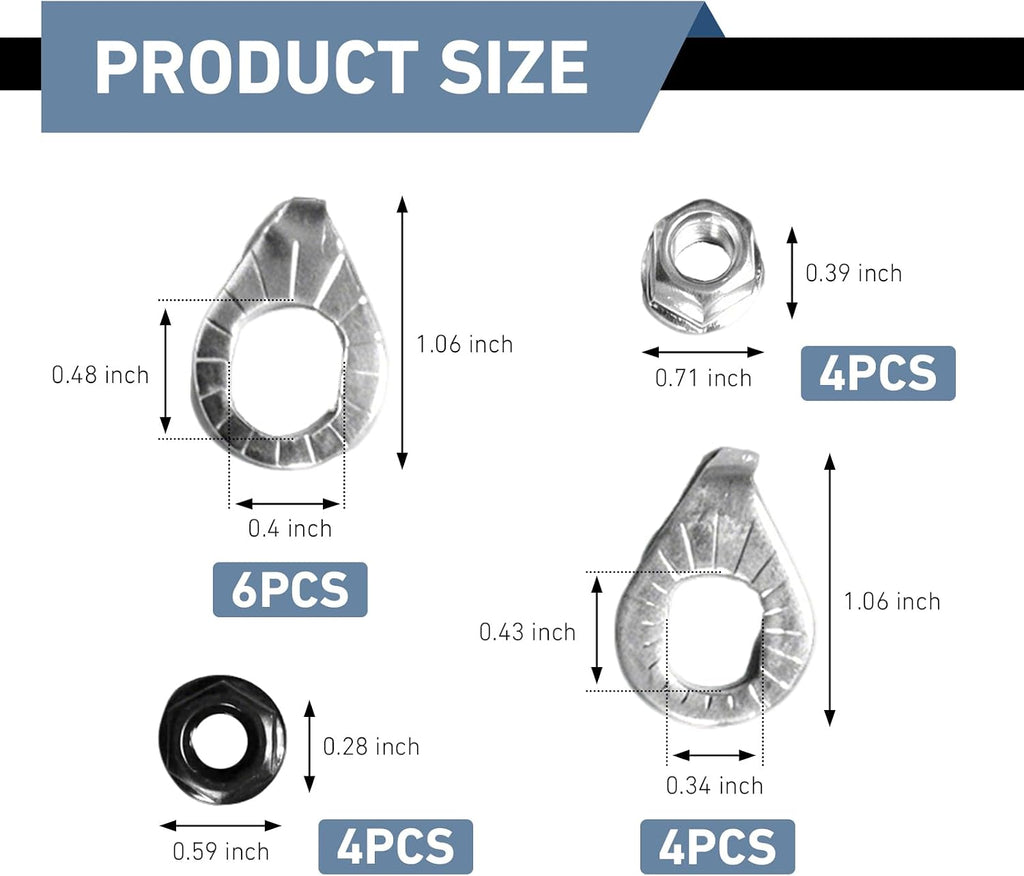 Bike Axle Nuts & Safety Washers Kit, Anti-drop Bicycle Wheel Hub Nuts, Front & Rear Wheel Fastener Replacement Kit, Universal for Most Bikes (White)