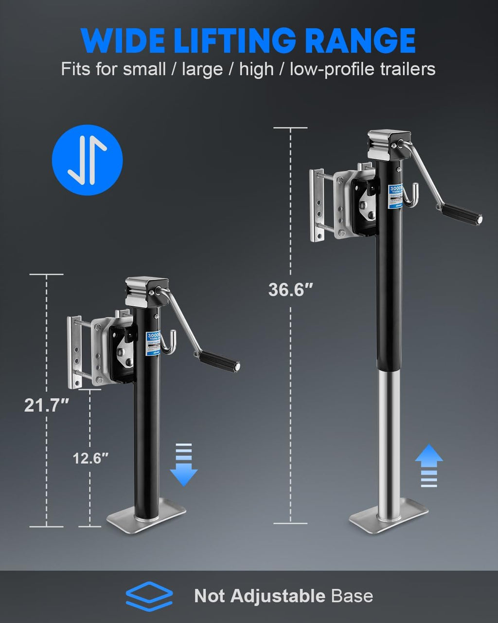 Kohree 3000 lbs Trailer Jack, Heavy Duty Bolt-on Low-Profile Small Swivel Trailer Tongue Jack with Ergonomic Handle for RV, Boat, Utility, Camping Trailer, 15" Vertical Travel