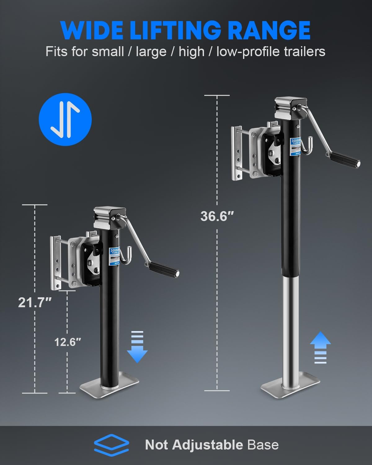 Kohree 3000 lbs Trailer Jack, Heavy Duty Bolt-on Low-Profile Small Swivel Trailer Tongue Jack with Ergonomic Handle for RV, Boat, Utility, Camping Trailer, 15" Vertical Travel