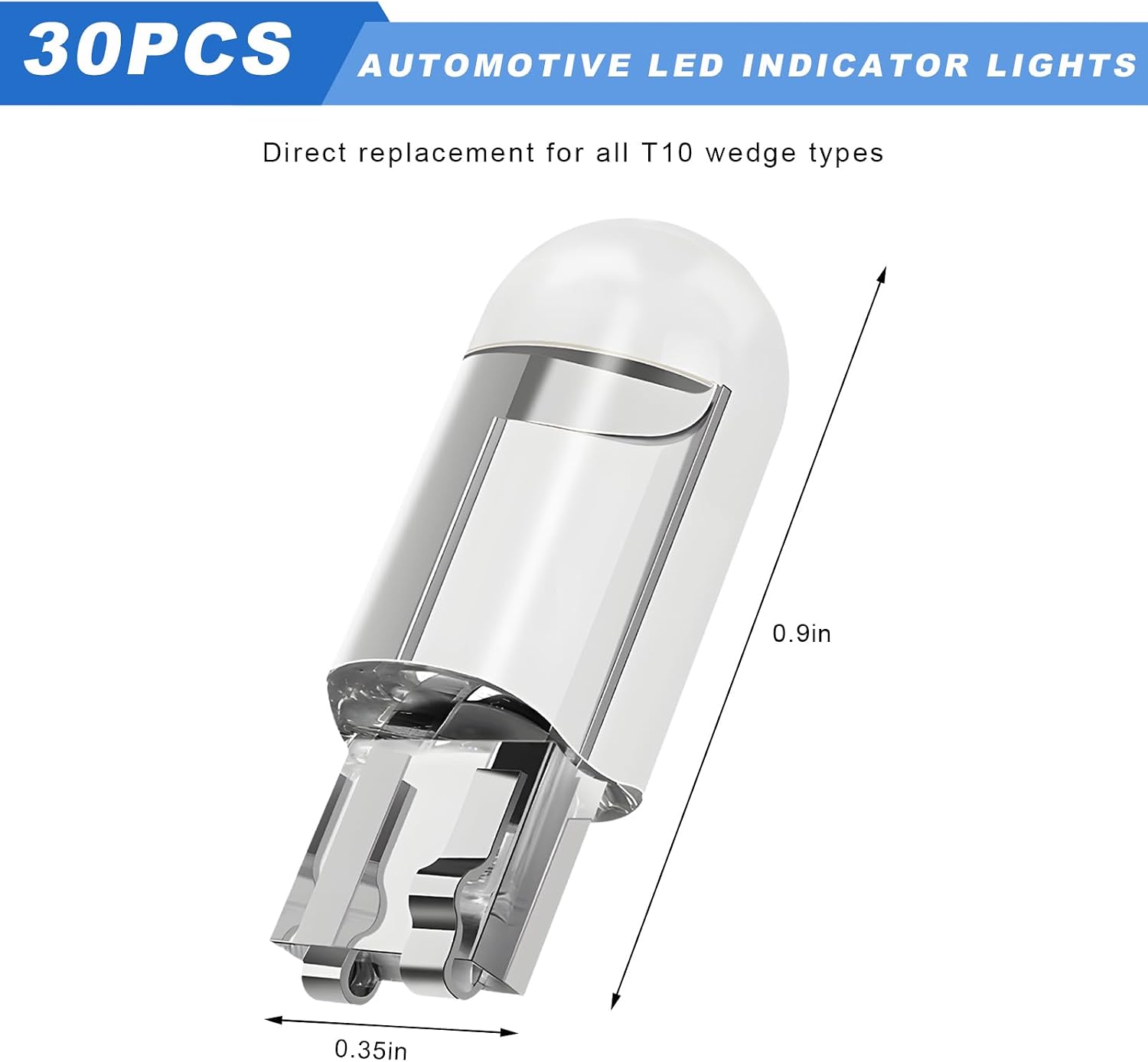 30 PCS 194 Car LED Light Bulbs, 12V T10 6000K Bright Lights Interior Bulbs Replacement, 168 2825 W5W Wedge COB LED Error Free Bulb for Car Dashboard Dome Sign Lamps (White)