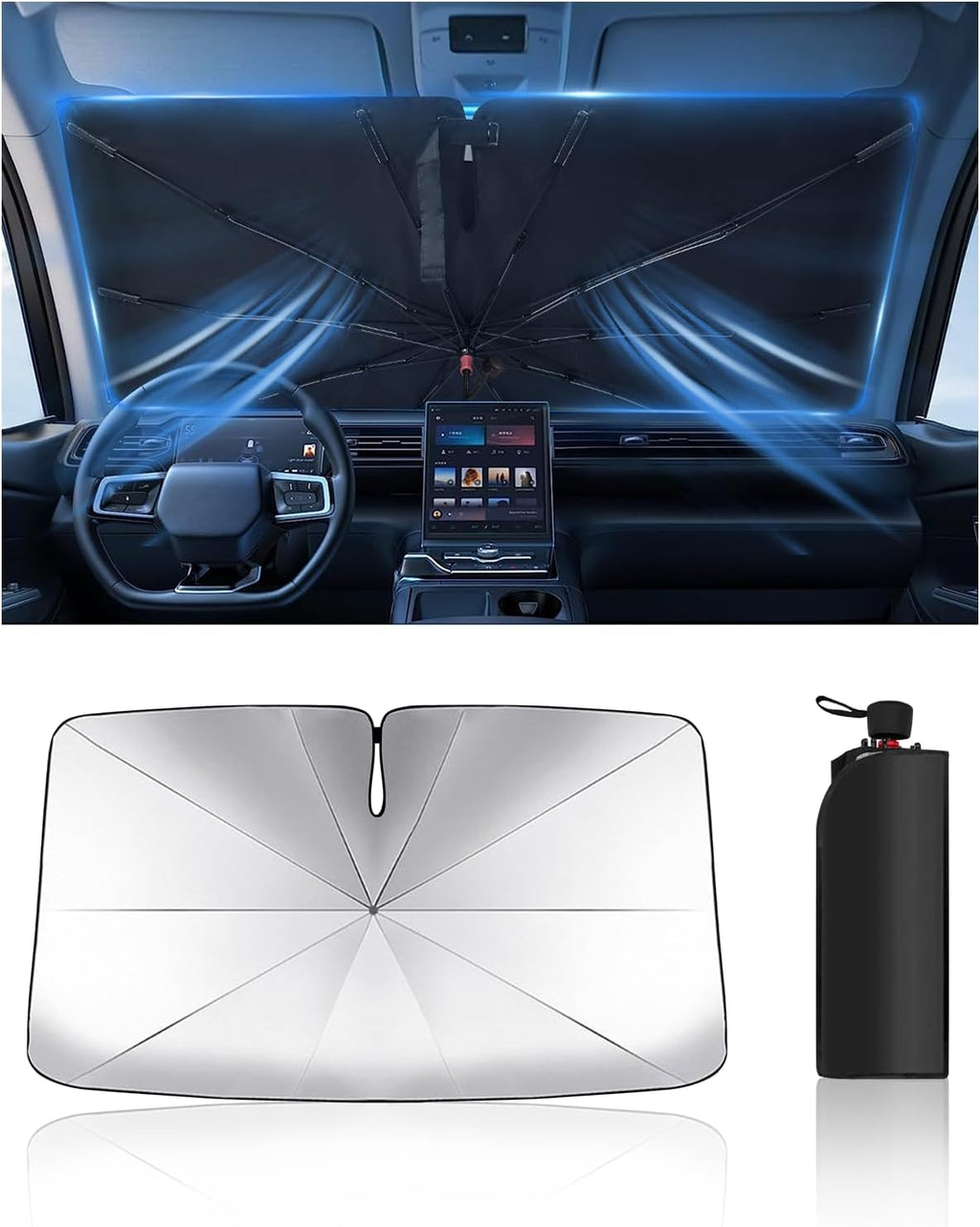 Car Windshield Sun Shade-Sun Ray Reflective Front Window Cover, Foldable Car