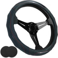 Car Steering Wheel Cover with Cup Coasters, Universal 15 inch Leather Carbon by Muamos