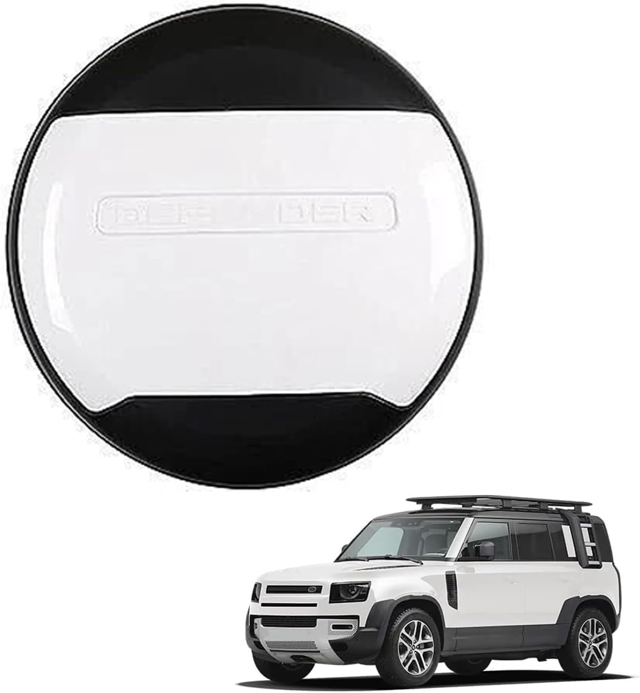 Spare Tire Cover Compatible with 2020-2026 Land Rover Defender 90 110 130 | Spare Tyre Wheel Protector ABS Plastic Fuji White Glossy Black Exterior Accessories