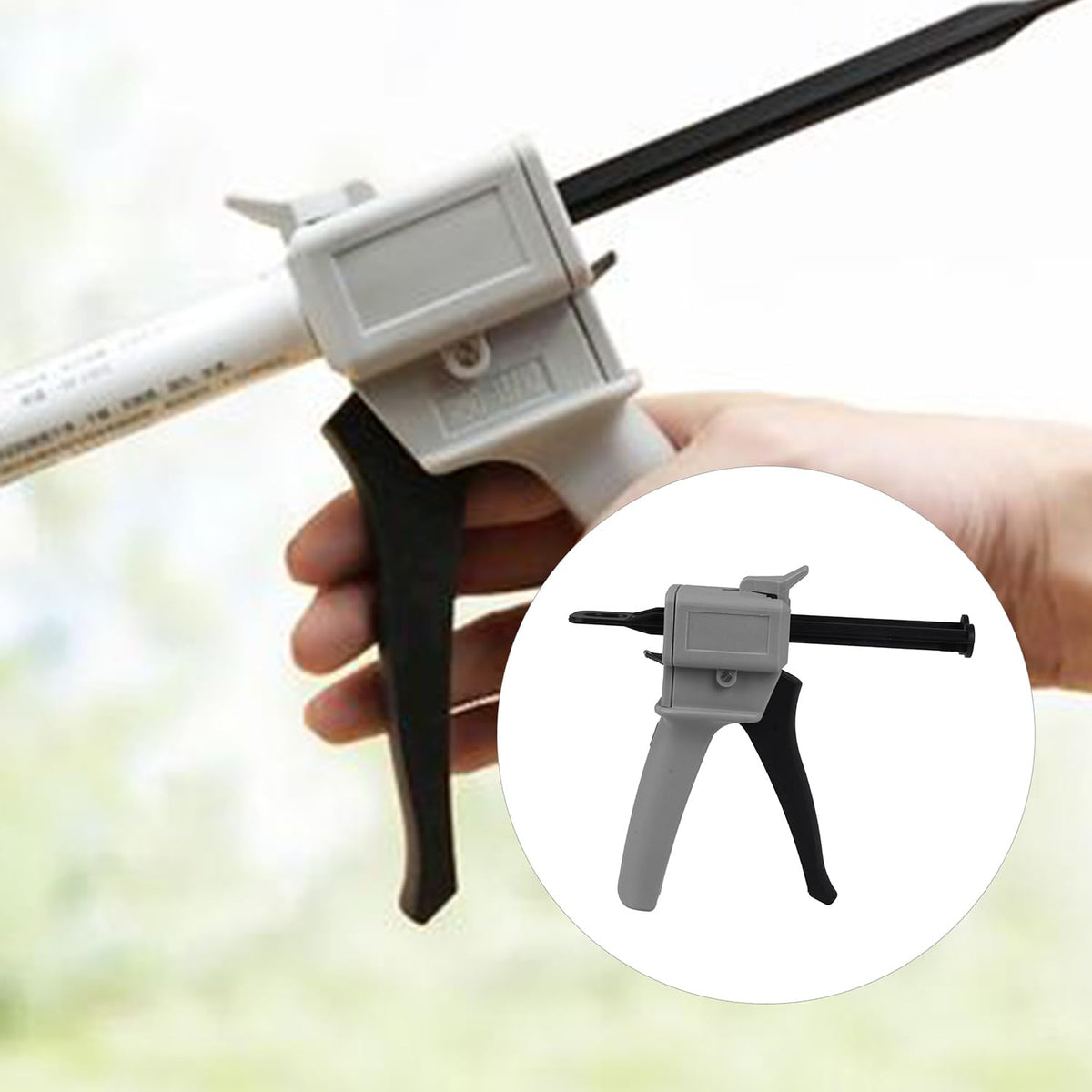 50ml dual cartridge glue dispensing gun, dispensing ratio showing dimensions