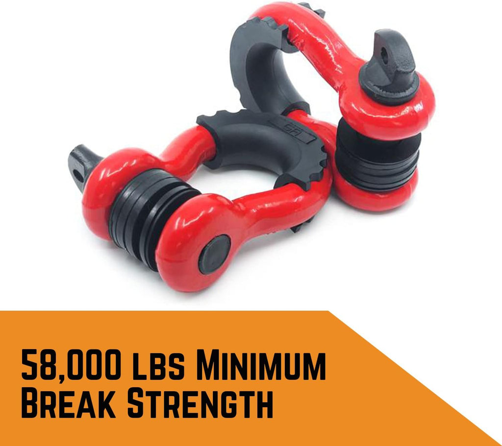 GA GearAmerica Heavy Duty D-Ring Shackles 58,000 lbs Capacity - Tow Shackle, 7/8" Pin & Washers - Securely Connect Tow Strap or Winch Rope for Off Road Recovery (Red, 2 Pack) - D Ring