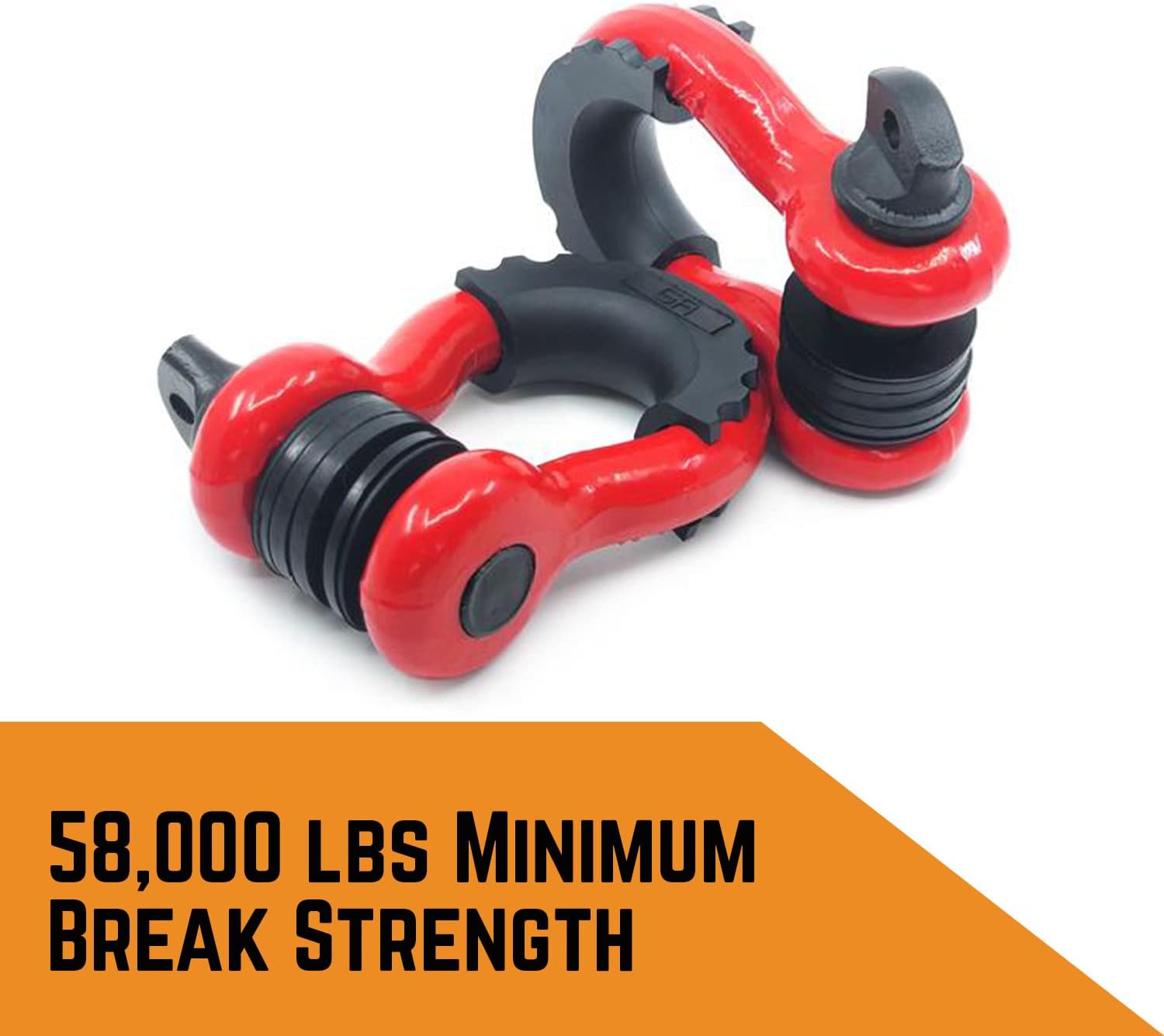 GA GearAmerica Heavy Duty D-Ring Shackles 58,000 lbs Capacity - Tow Shackle, 7/8" Pin & Washers - Securely Connect Tow Strap or Winch Rope for Off Road Recovery (Red, 2 Pack) - D Ring