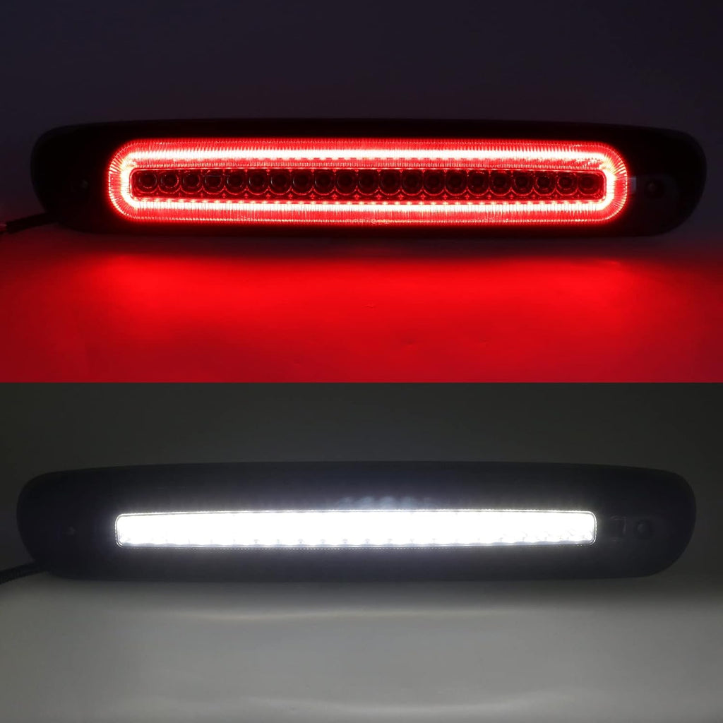R&F Auto LED Third Brake Light Compatible with 2007-2013 Silverado/Sierra 1500 2500HD 3500HD Roof Cargo Lights Pickup Truck F1 Style Strobe High Mount Stop Lamp, Smoked Lens Replace OEM# 25890530
