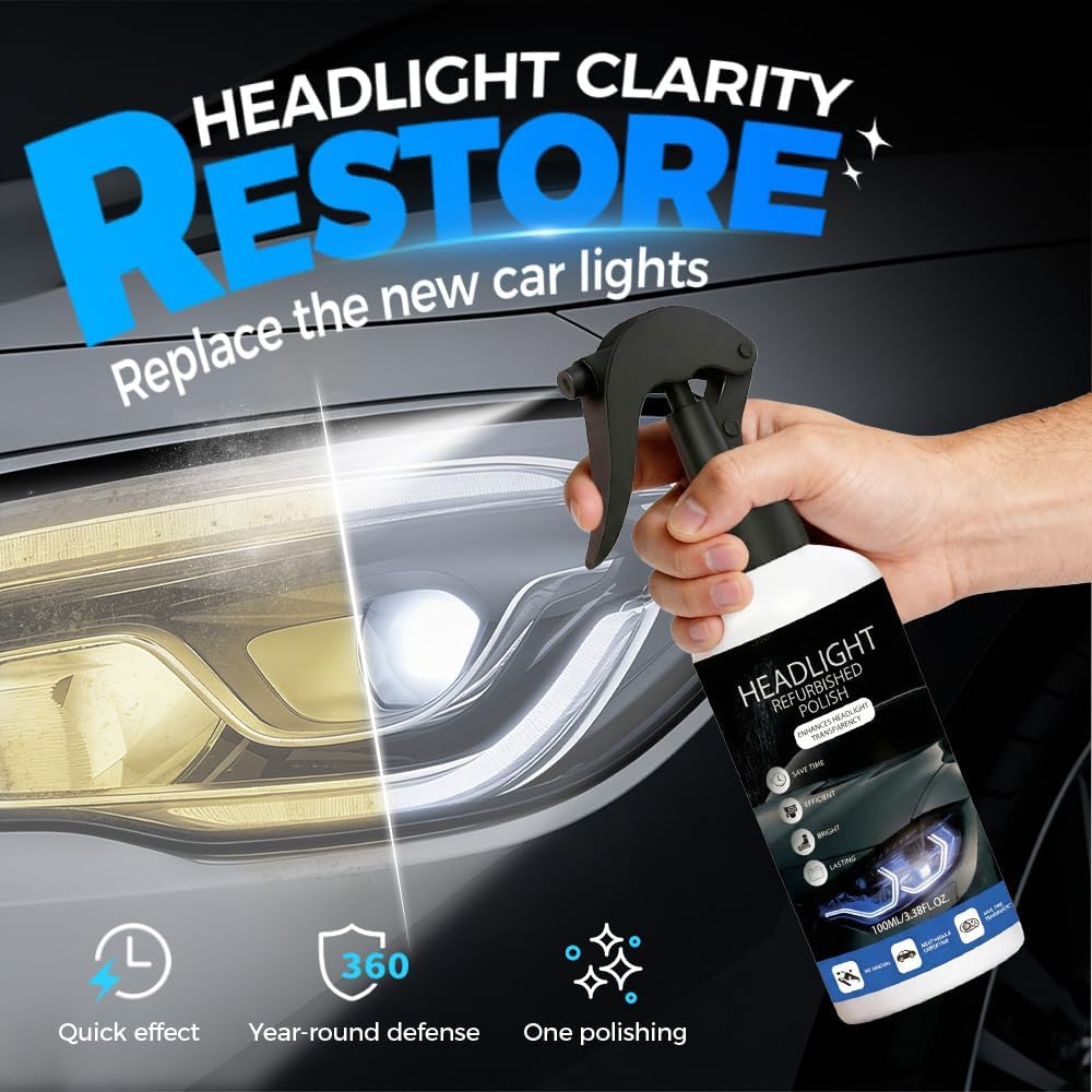 Car Headlight Restoration Kit - 2026 Upgraded Automotive Headlight Cleaner and Restorer Kit for Foggy Yellowing Oxidation, Refurbishing Fluid Restores Clarity & Brightness for All Vehicle Types (1PCS)