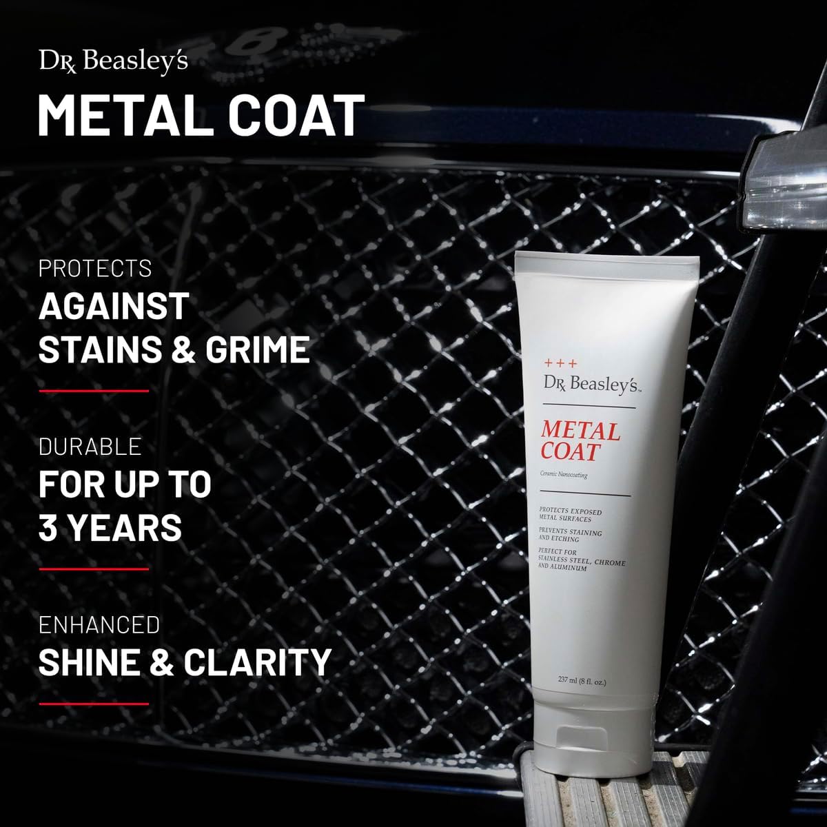 Dr. Beasley's Metal Coat- 8 oz, Restores Reflective Gloss, Prevents Oxidation, Compatible with Exposed Metal, Chrome, and Stainless Steel Appliances