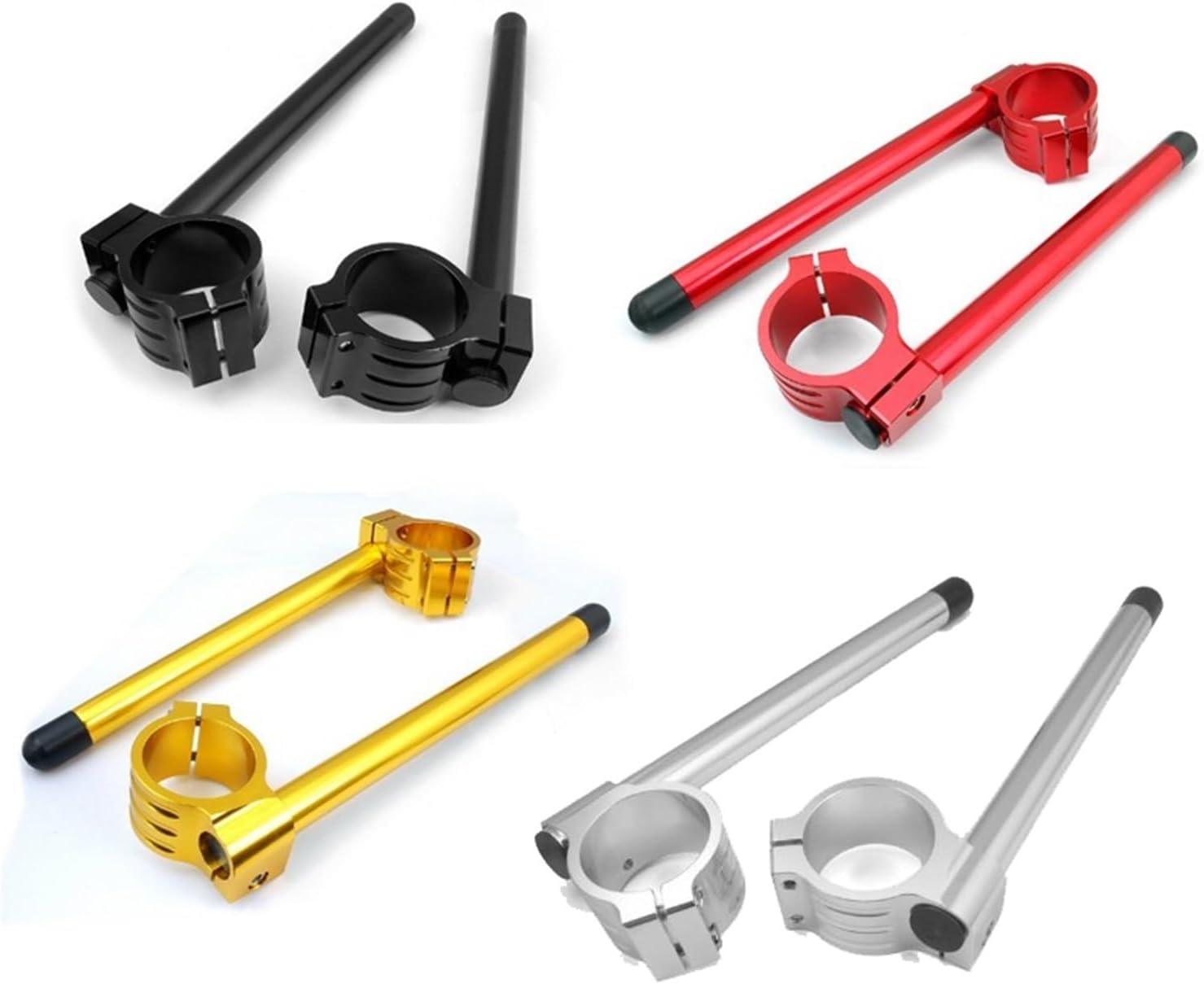 50mm Racing Clip On Handlebars CNC Aluminum Fit Ninja ZX6R ZX600 03-08 | Angle adjustable for low racing position. Grooved anti-slip clamp avoids slip under hard braking/cornering(Chrome)