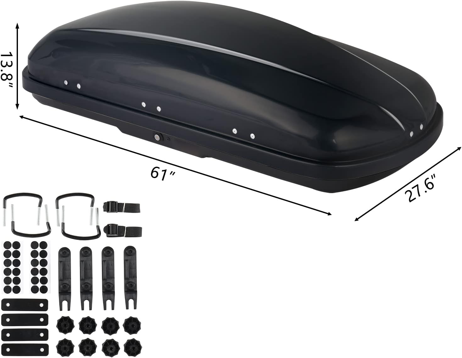 TUFFIOM 13.4 cu.ft. Rooftop Cargo Box w/Keys, Hard Shell Waterproof Travel Roof Storage Cargo Carrier Luggage Rack, 61" L x 27.6" W x 13.8" H, Dual-Side Opening, for SUV Car Van w/Cross Bars, Black
