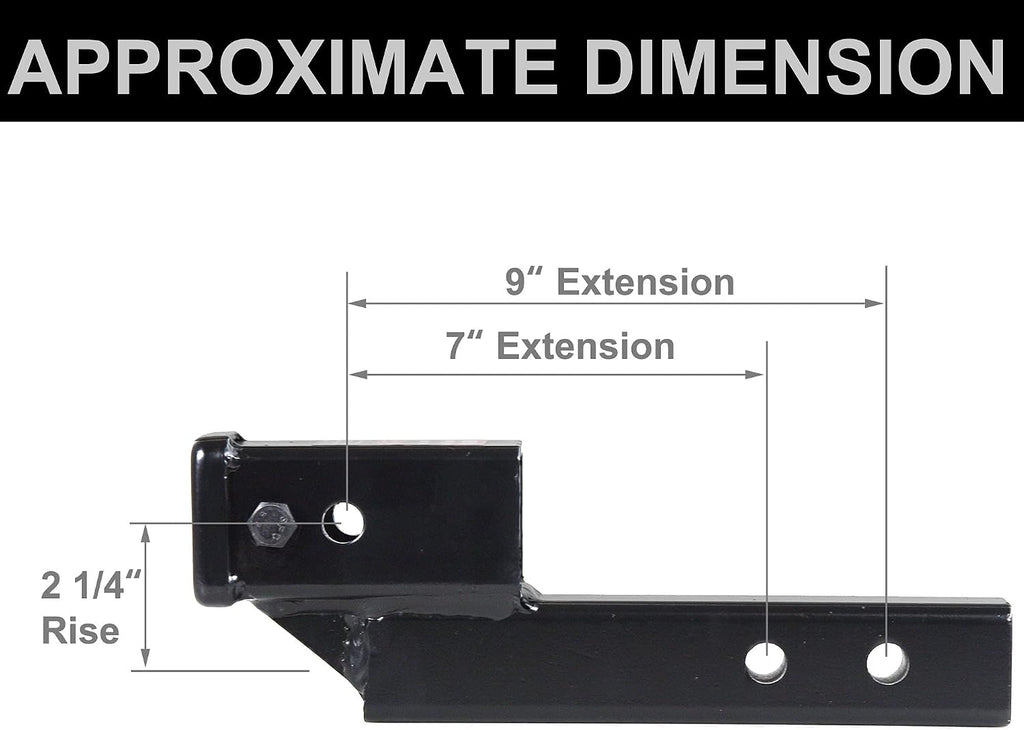 864121 Trailer Hitch Riser With 2.25 Inch Rise/Drop for 2 Inch Receiver Extension, Solid Shank, Pin Kit Included