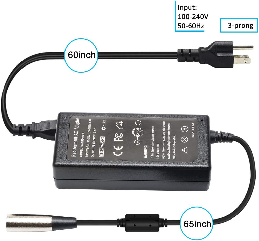 24V Scooter Charger Only Compatible for Razor SX500 MX500 MX650 Mcgrath RSF650 Dirt Bike, Crazy-Carts XL, Dirt Quad 500 ATV DXT Battery Charger with 24V 3-Pin Male XLR Power Supply