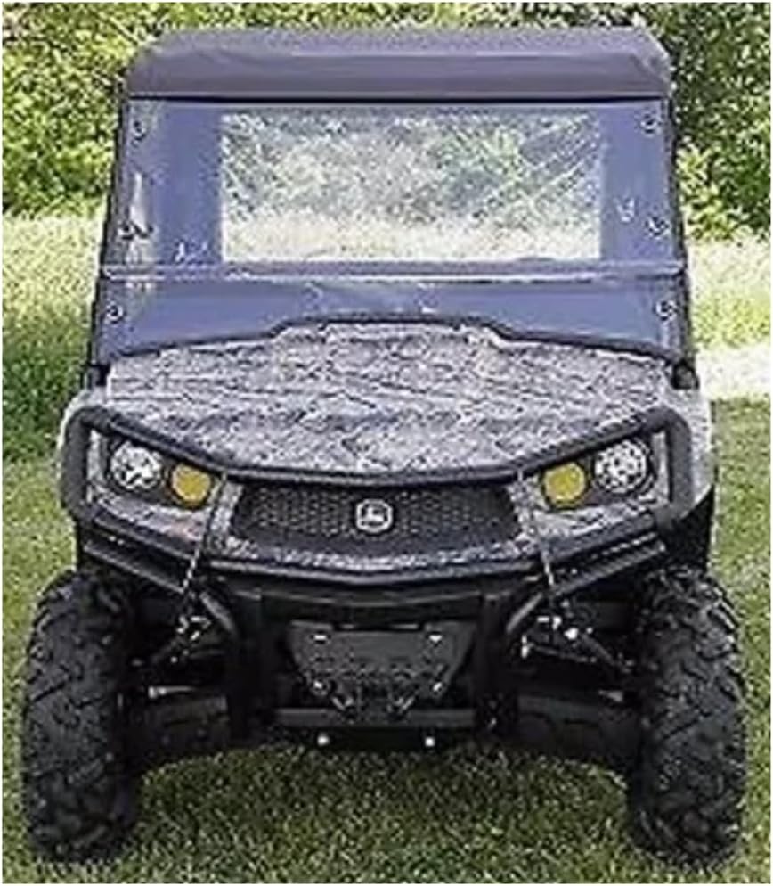 JDGX15-GX2-CLR+JDGX15-FCF-BLK 2 Pc General-Purpose Windshield & Full Cab Enclosure door panels, a back panel, and soft top for 2015-2024 John Deere Gator HPX/XUV 615E, 625i, 815E, 825i, 855d