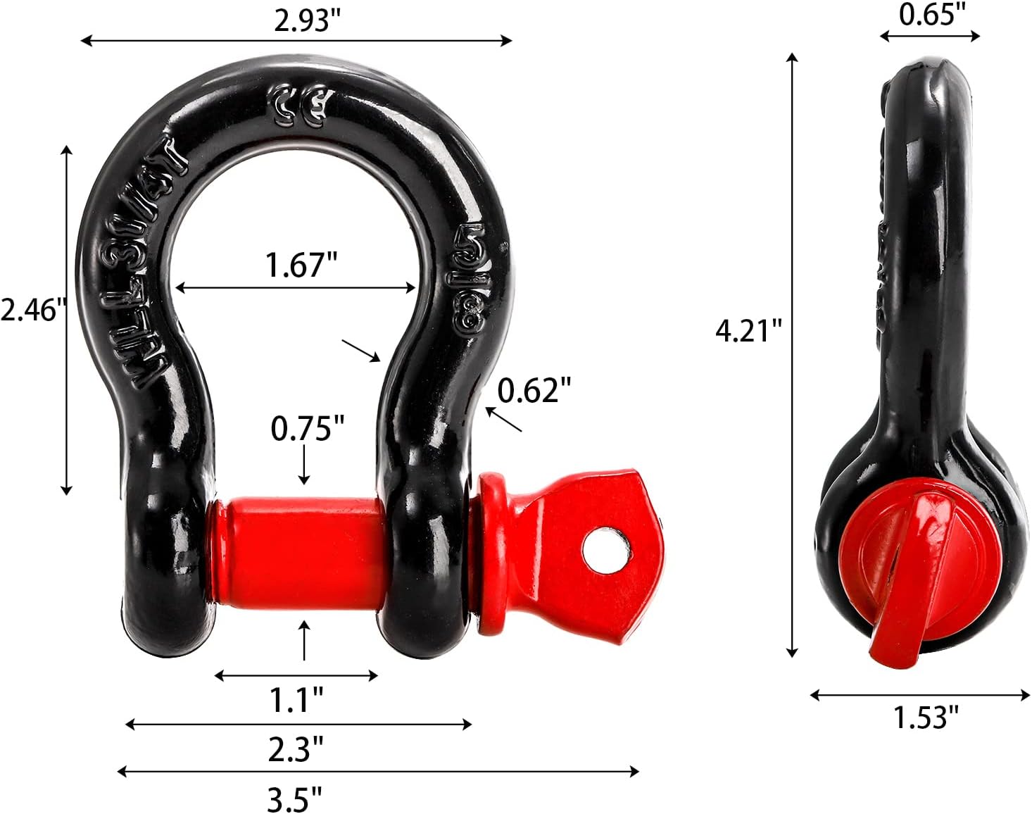 Bekith 4 Pack 5/8" D Ring Shackle 3.25 Ton (7165 Lbs) Capacity with 3/4" Pin Heavy Duty Shackles for Tow Strap, Winch, Off-Road Truck Vehicle Recovery