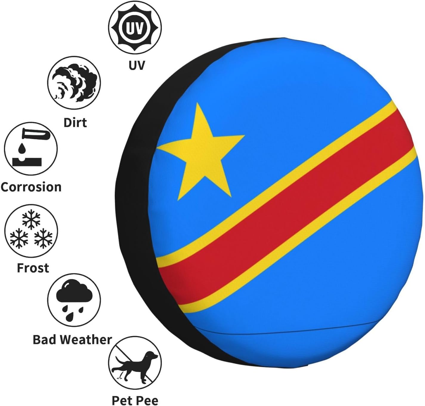 Flag of the Congo Print Universal Spare Tire Cover for RV, Jeep | Wheel Protector Fits Rv, Trailer, Jeep, Shield Tires From Sun, Dirt And Rain For Outdoor Storage