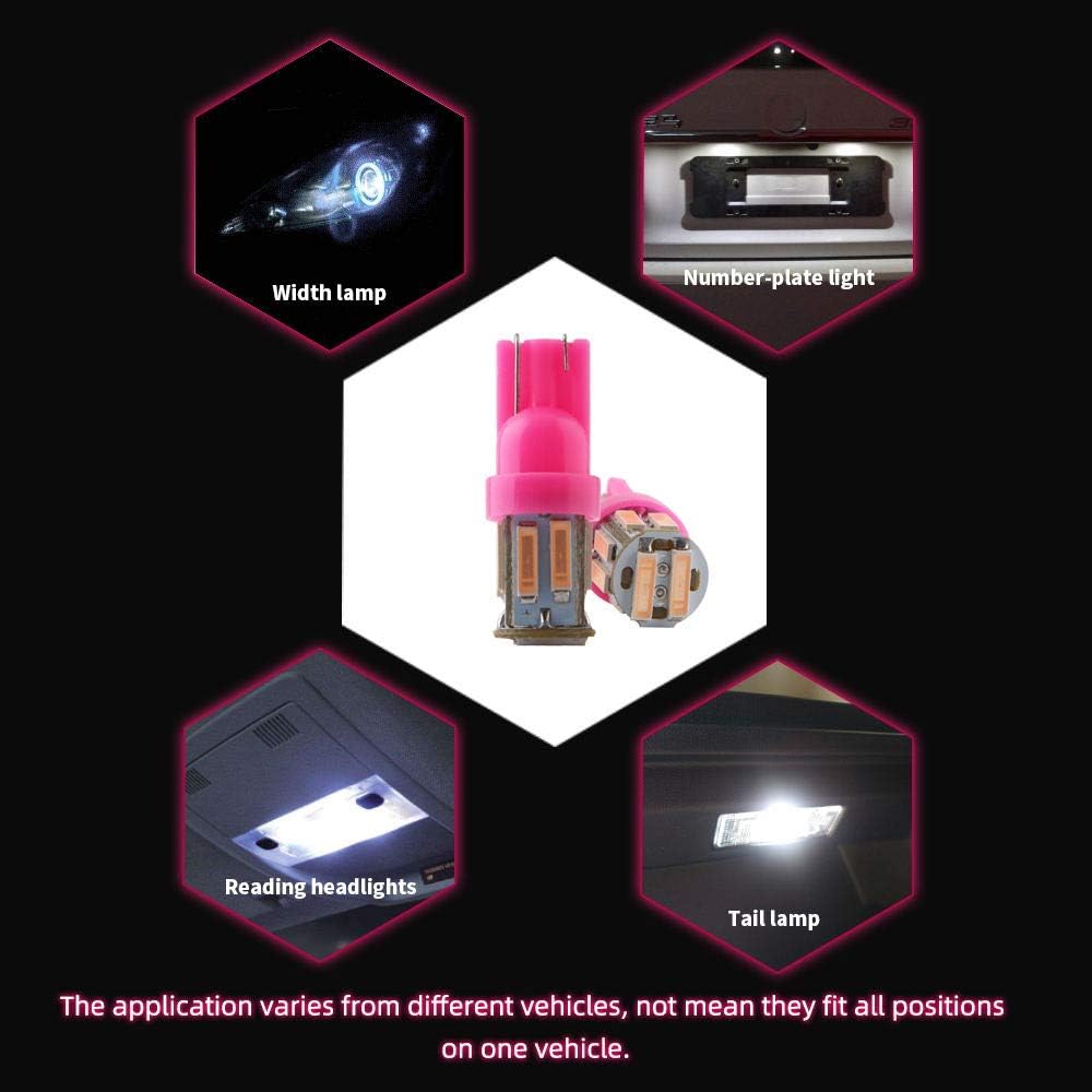 Grandview Pink T10 194 168 921 W5W LED Interior Lights Bulb Car Replacement Lights Truck License Plate Front Rear Sidemarker Light Dome Map LED Bulbs 12V DC 10-Pack
