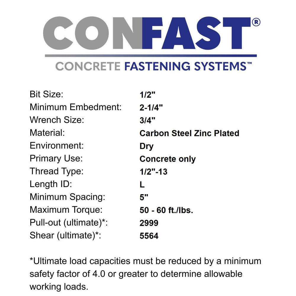 CONFAST 1/2" x 7" Wedge Anchor Zinc Plated (Box of 25)