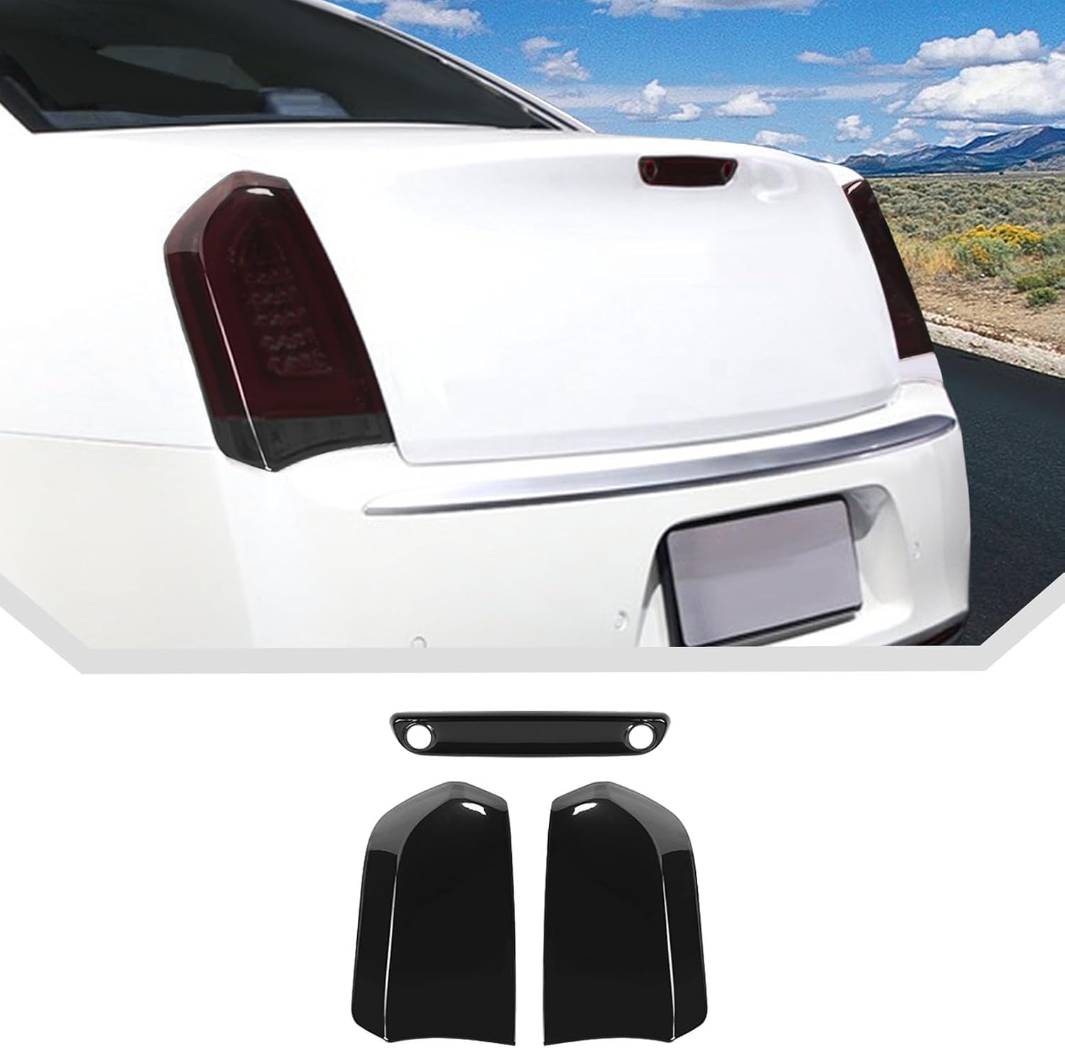 JeCar Smoked Tail Light Cover 3rd Third Brake Light Cover Trim Guards for 2015-2024 Chrysler 300/300C