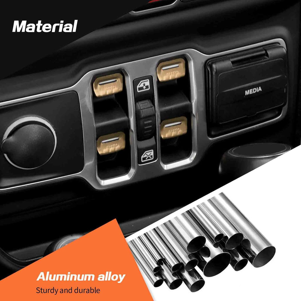 JeCar for Jeep Window Switch Button Cover Trim Interior Accessories for Jeep Wrangler JL JLU Gladiator JT 2018-2024 2025 2026+ (Gold Aluminum Alloy)