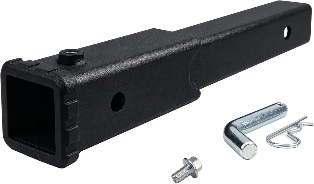 Trailer Hitch Extender 12 inch Extension, Fits 2 Inch Receiver | Matte Black Anti-Rattle Bolt Pin and Clip Included