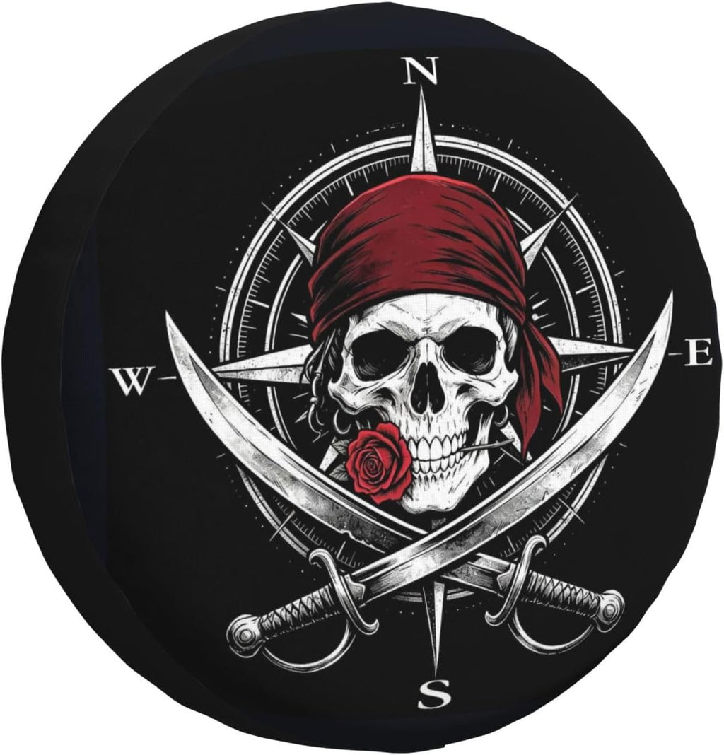 Pirate Skull Compass Spare Tire Cover Waterproof Wheel Cover 15 Inch Universal Fit for Jeep Trailer Rv SUV Truck Uv Protection Dustproof Tire Cover Outdoor Travel Camping Gift