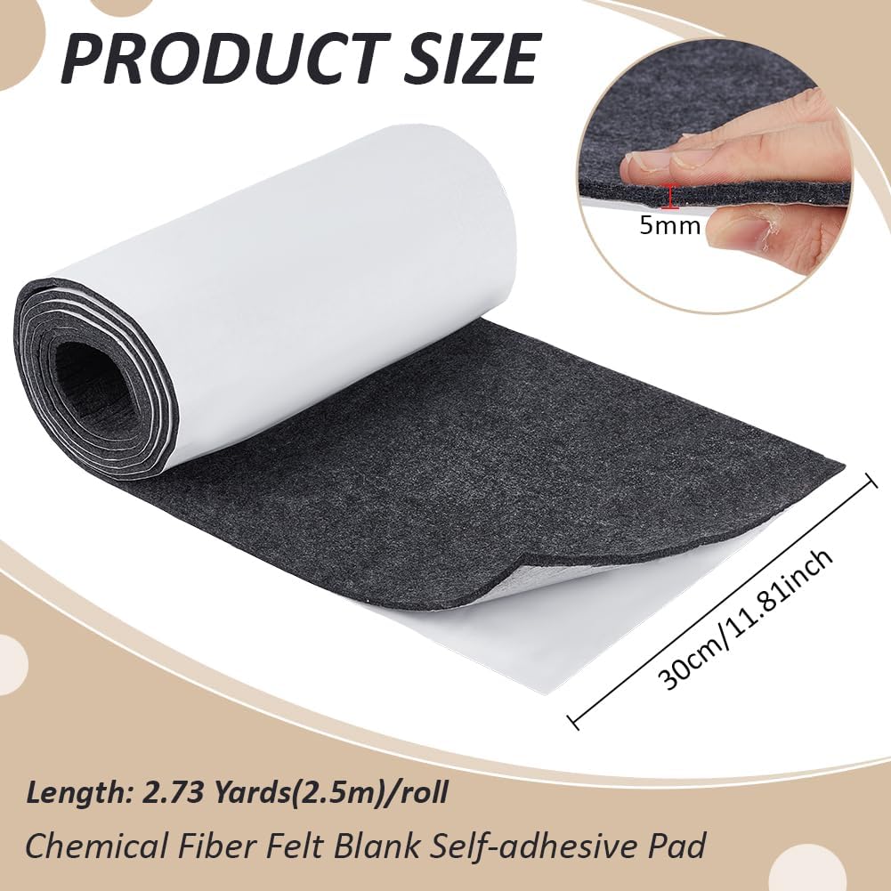 BENECREAT 98×11.8inch Self-Adhesive Felt Carpet, 5mm Thick Boat Trailer Bunk Carpet with Backside Adhesive, Polyester Felt Strip Roll for Trailer, Bunks, Boards, Boat and Hardwood Floors