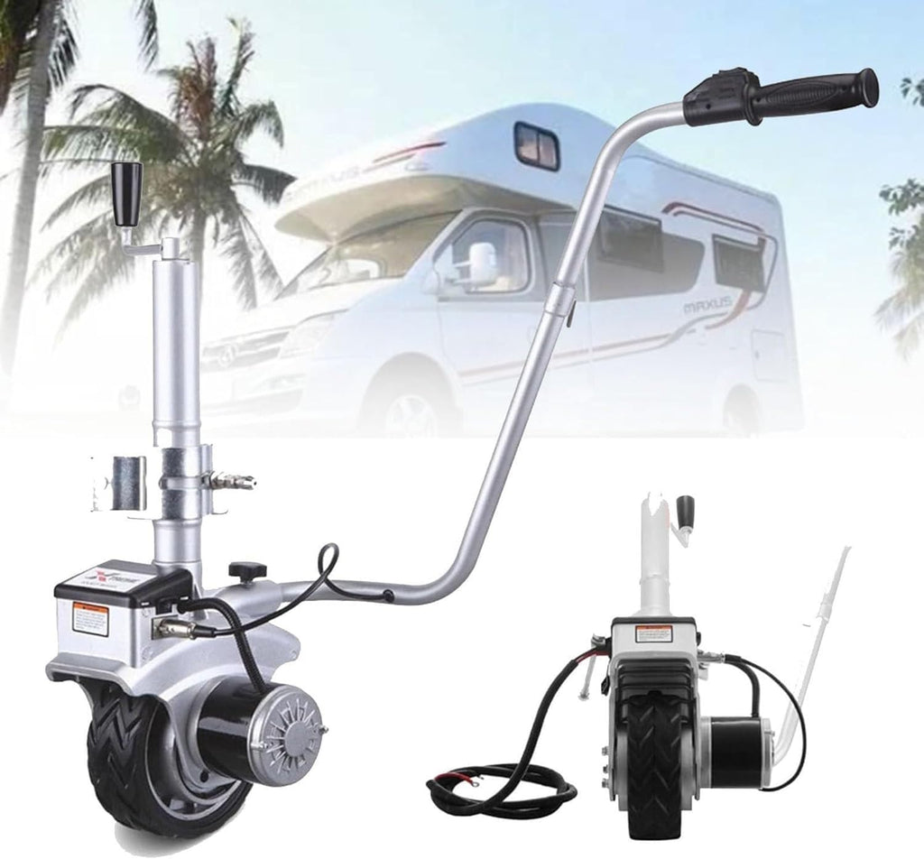 Aluminium Motorised Jockeys Wheel Trailer Mover, 350W 12V Electric Trailer Dolly, Trailer Jockeys Wheel with 23 FT/min Moving Speed, 8" Rubber Tire, 5000lbs Towing Capacity, for Moving Caravan Boat