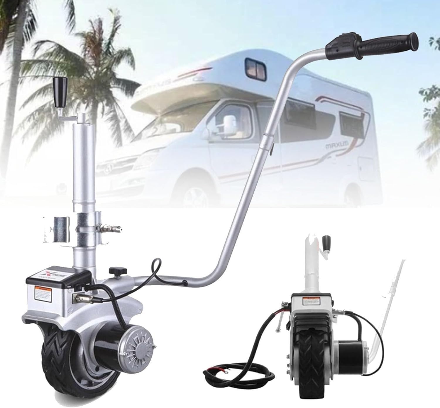 Aluminium Motorised Jockeys Wheel Trailer Mover, 350W 12V Electric Trailer Dolly, Trailer Jockeys Wheel with 23 FT/min Moving Speed, 8" Rubber Tire, 5000lbs Towing Capacity, for Moving Caravan Boat