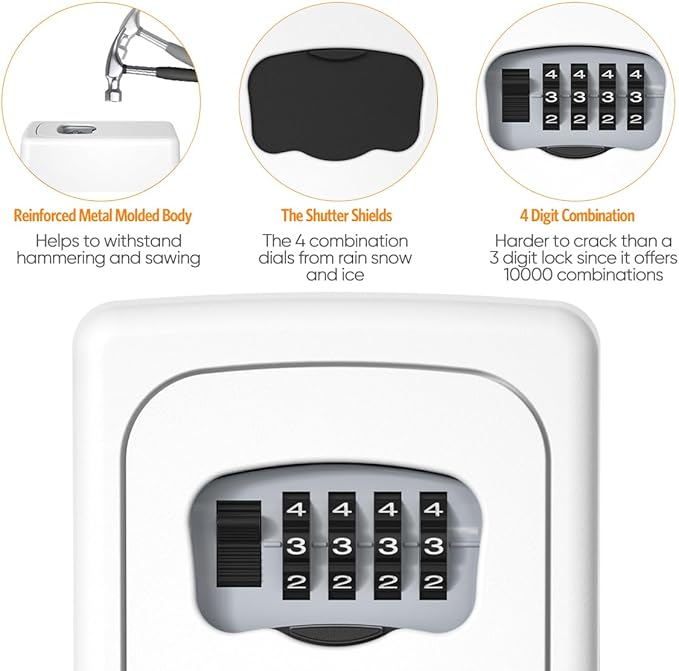 Key Lock Box Wall Mounted, Fayleeko 4 Digit Combination Lockbox - Image 6