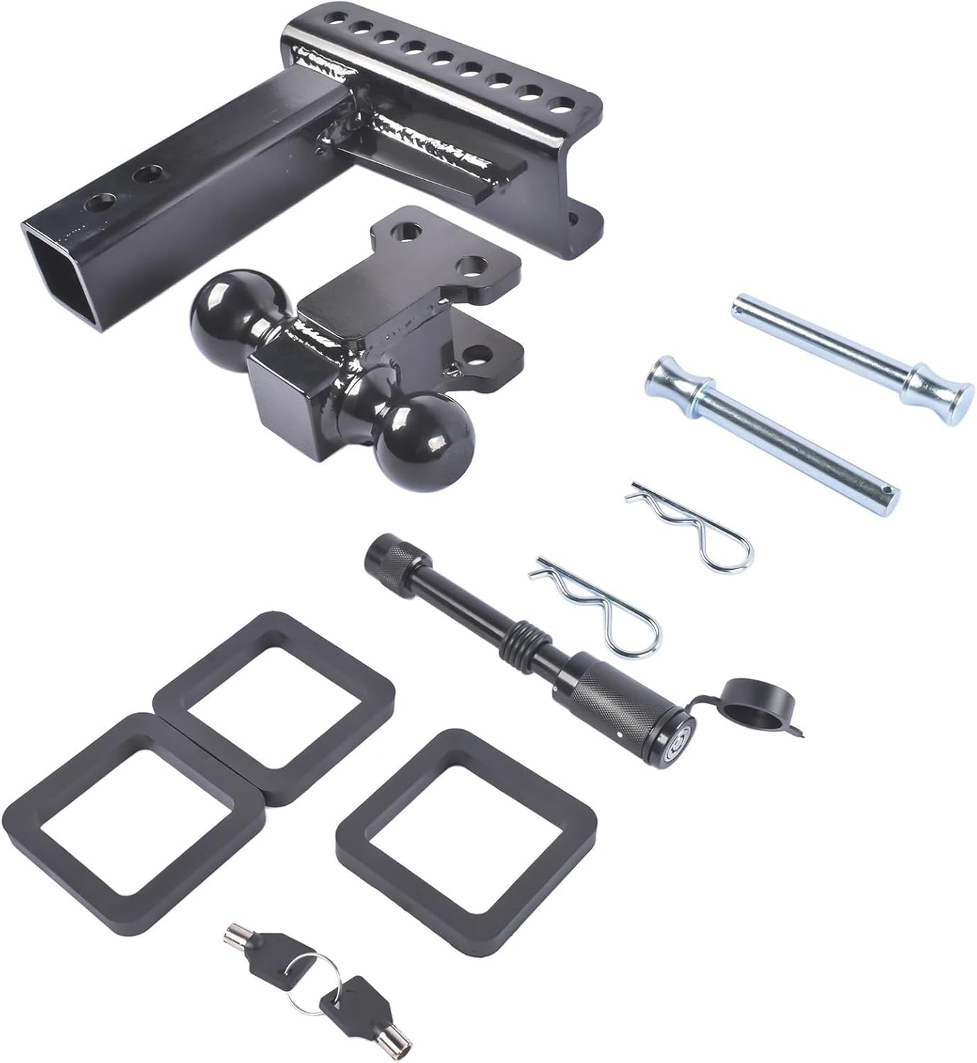 Adjustable 2.5" Trailer Hitch 6" Drop/Rise Dual-Ball 22,000 LBS GTW Locks