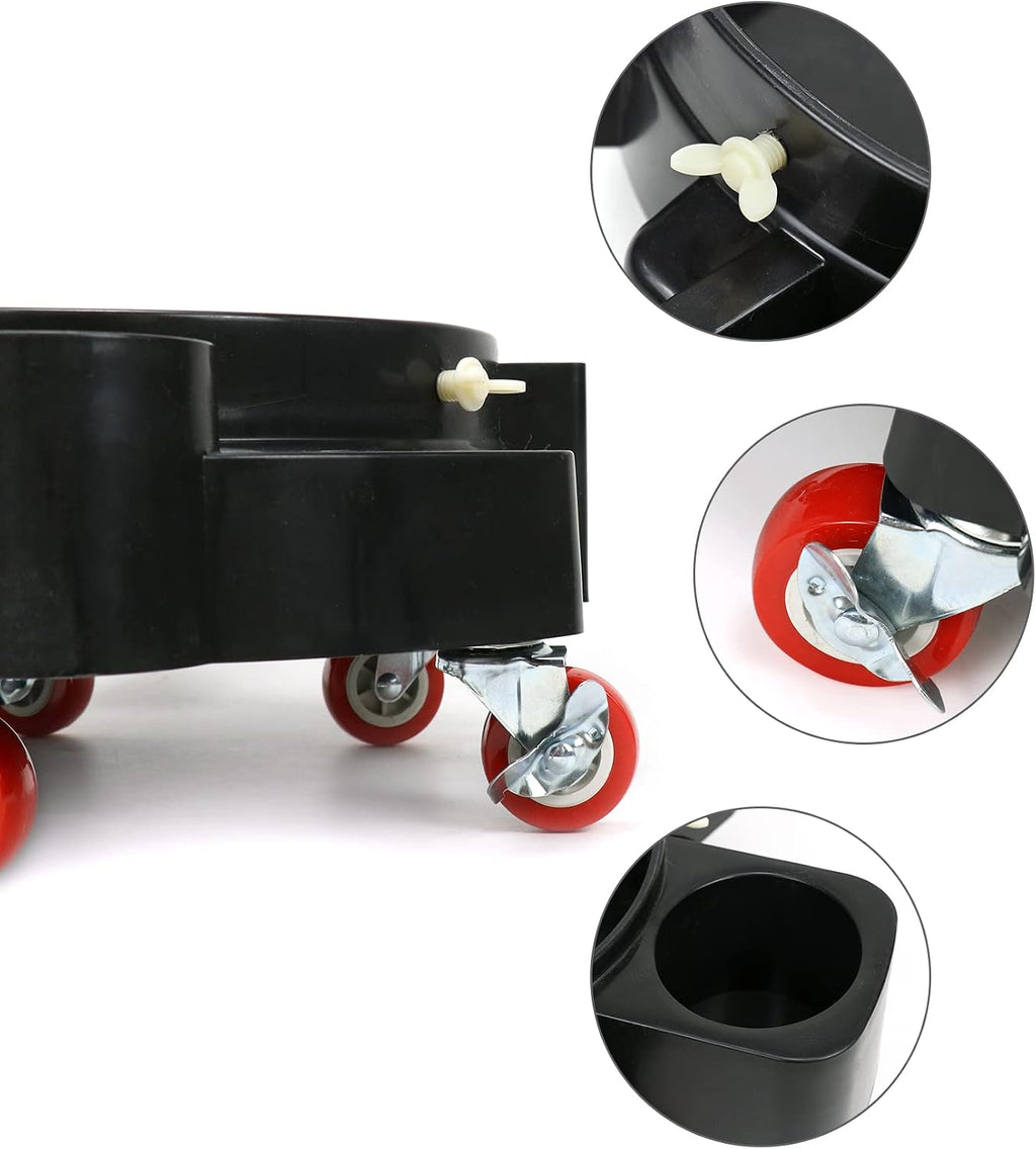QWORK Bucket Dolly, Detailing Cart for 5 Gallon Car Wash Bucket, Rolling Bucket Dolly with 5 Rolling Swivel Casters and Compartments, for Car Washing Detailing System