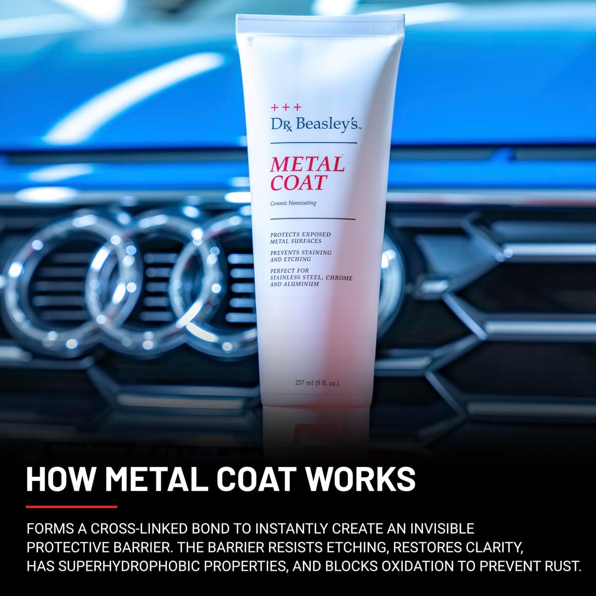 Dr. Beasley's Metal Coat- 8 oz, Restores Reflective Gloss, Prevents Oxidation, Compatible with Exposed Metal, Chrome, and Stainless Steel Appliances